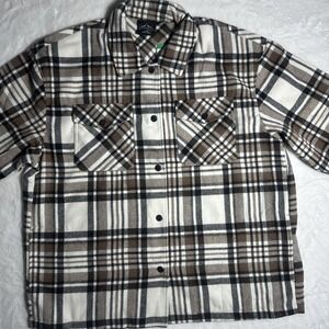 HFX Ladies Plaid Shirt Jacket XL Brown Black White Snap Front Shacket New